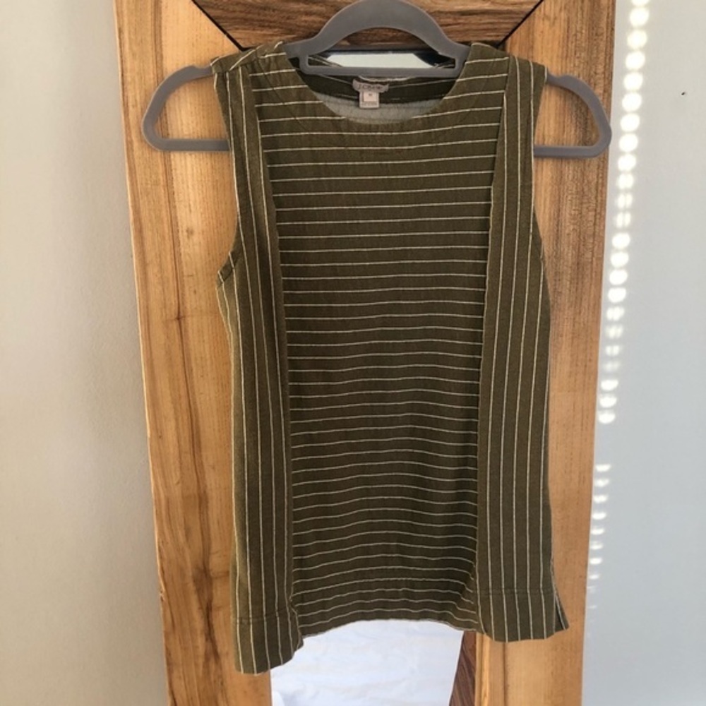 J. Crew Striped Shell Tank Top Olive Green XS